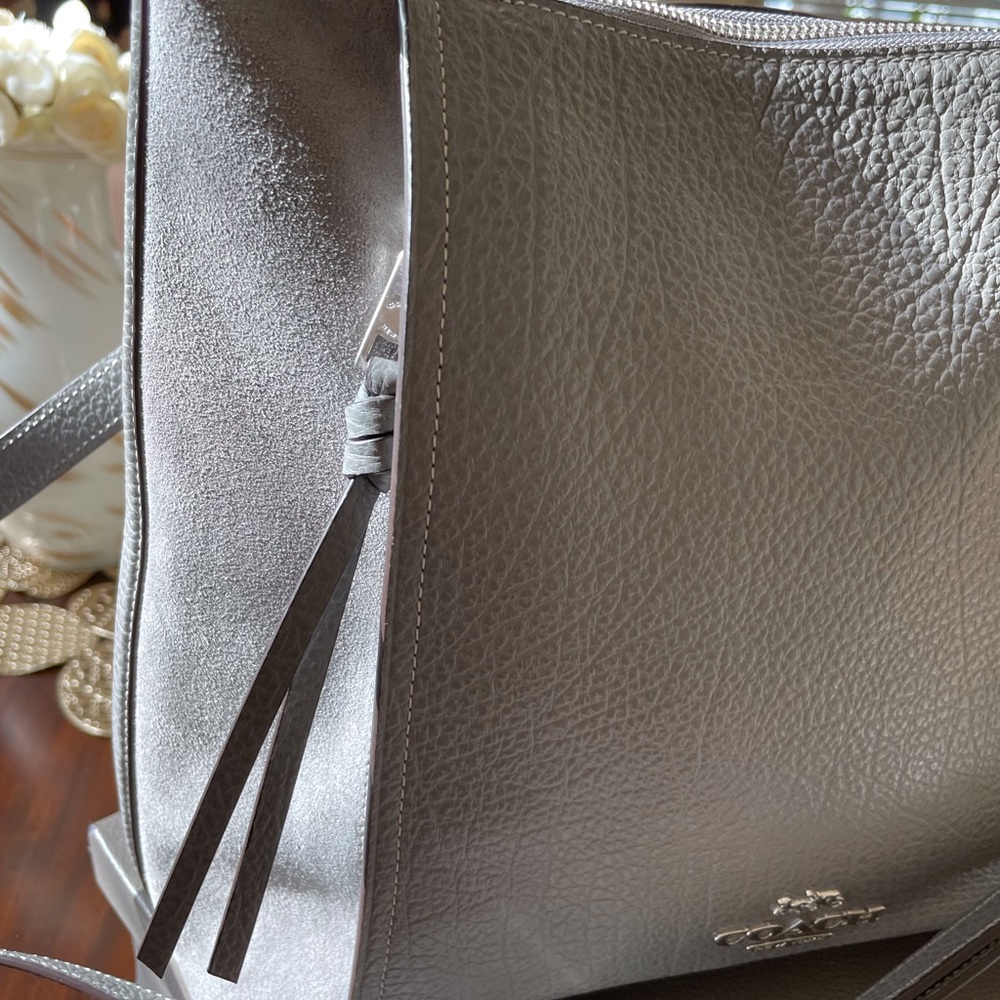 Coach Gray Pebbled Leather Hobo Shoulder Bag - Picture 3 of 12